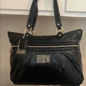 Coach Poppy Glossy Black with Gold Accents